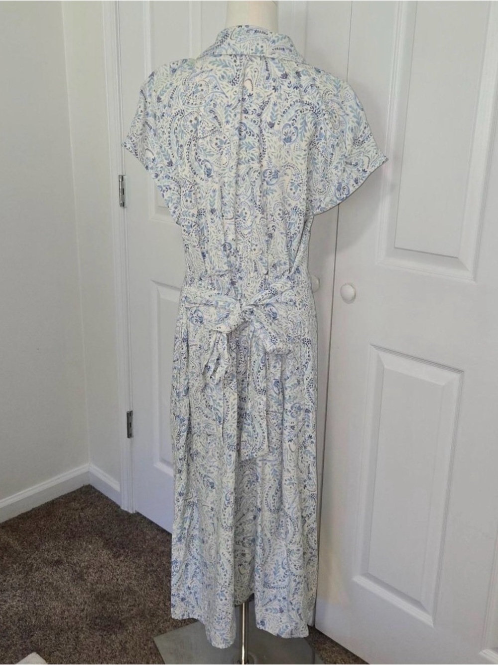 Lucky Brand White Paisley Button-Front Midi Dress with Light Blue Accents - Picture 2 of 8